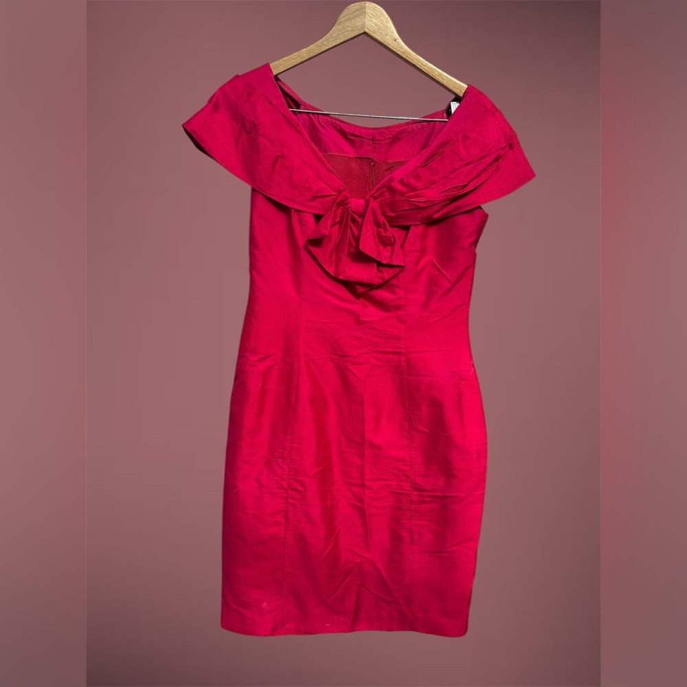 Red Cocktail Dress, True Vintage, 1950’s, 28”, Size 8, Taffeta, Bow accent